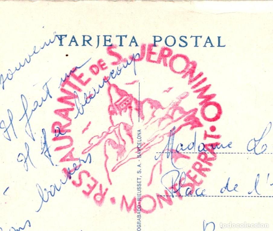 Postales: Montserrat - Absis de la Bas&iacute;lica - Rieusset 2 - 145x95mm - Sello del Restaurante de San Jer&oacute;nimo