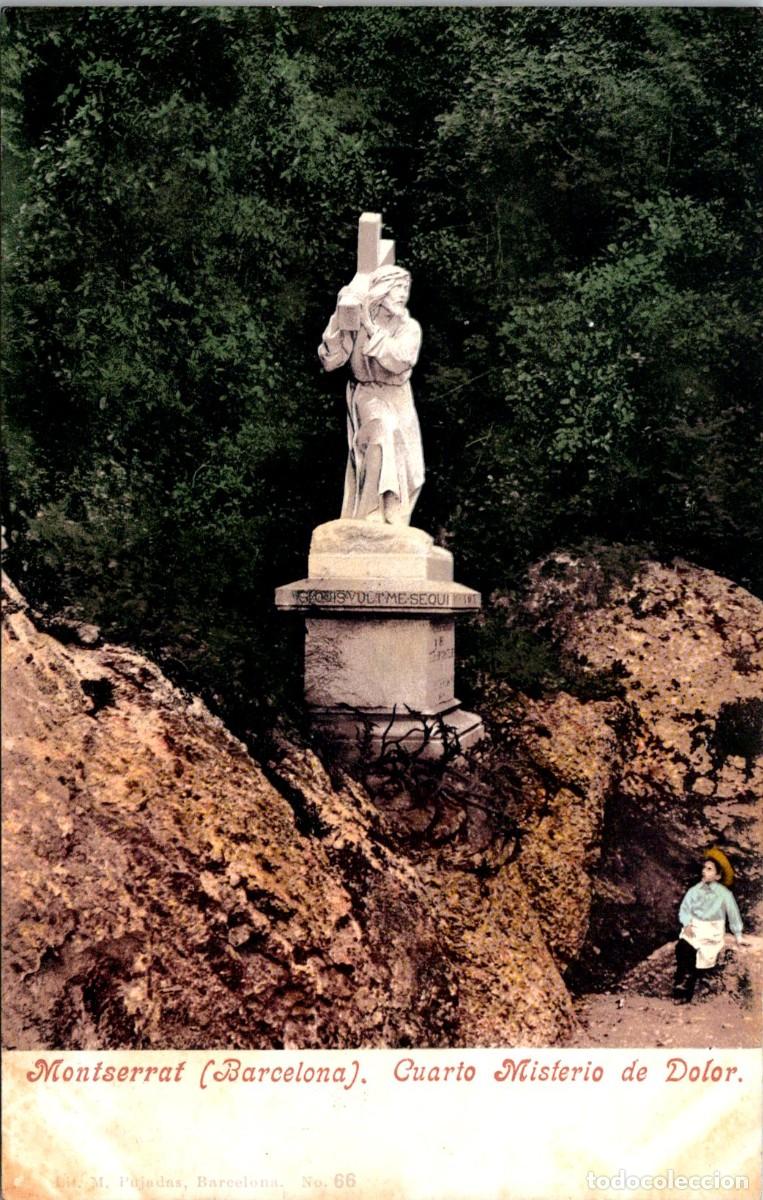 Postales: Montserrat - Cuarto Misterio de Dolor - Lit. M. Pujadas 66 - Coloreada - Sin dividir - 138x88mm