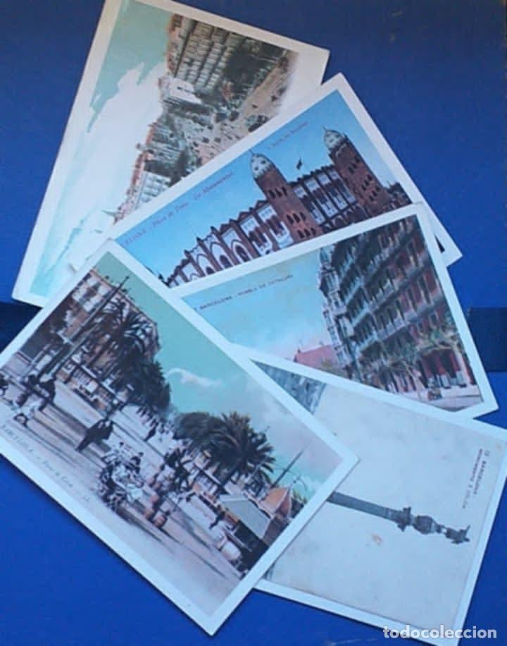 Postales: 5 Postales Colecci&oacute;n Barcelona Reproduci&oacute;n Antigua/Colon/Paseo Colon/Rambla/P.Toros/P.Universidad