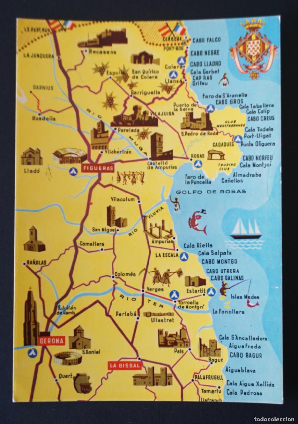 Postales: Postal con mapa gu&iacute;a de la Costa Brava. Sin circular