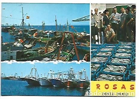 Postales: PUERTO PESQUERO Y LONJA.- COSTA BRAVA, ROSES - GIRONA