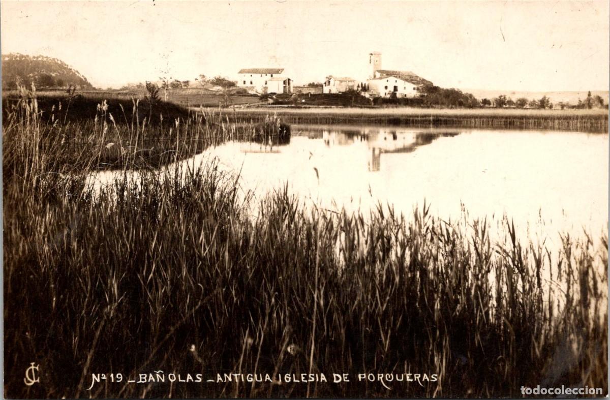 Postales: Ba&ntilde;olas - Antigua Iglesia de Porqueras -J. C. n&ordm; 19-Postal Fotogr&aacute;fica- 138x90mm -Lago Efecto Espejo