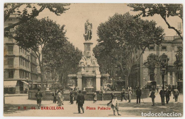 Postales: a11197 Barcelona Plaza Palacio P.m. N&ordm;64 circulada 1910 falta parcial sello