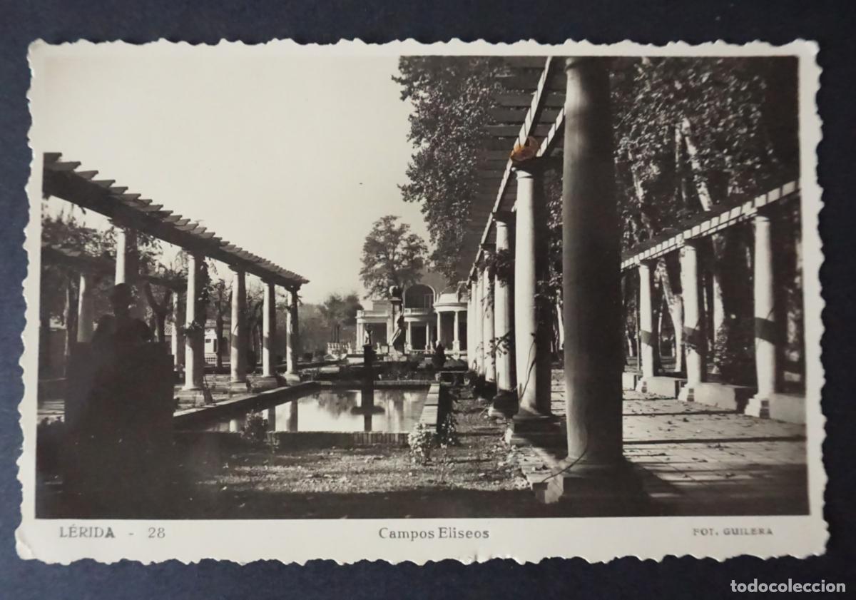 Postales: Lleida, Campos Eliseos, postal circulada el a&ntilde;o 1950.