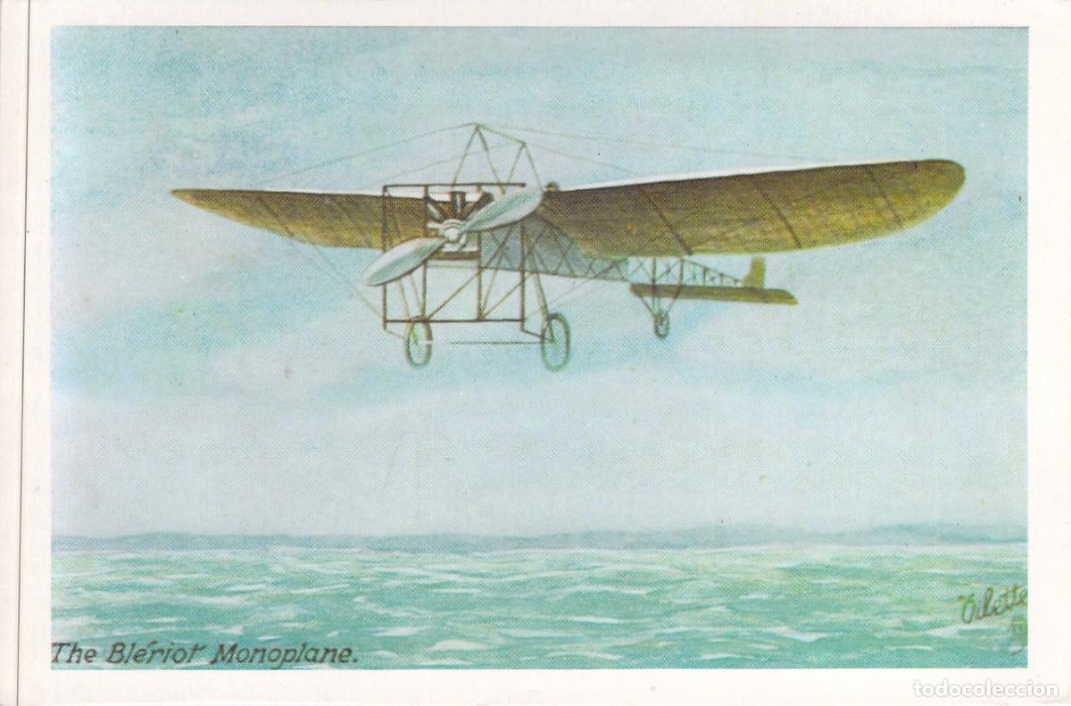 Postales: Postal Ilustraci&oacute;n del Monoplano Bl&eacute;riot sobre el Mar