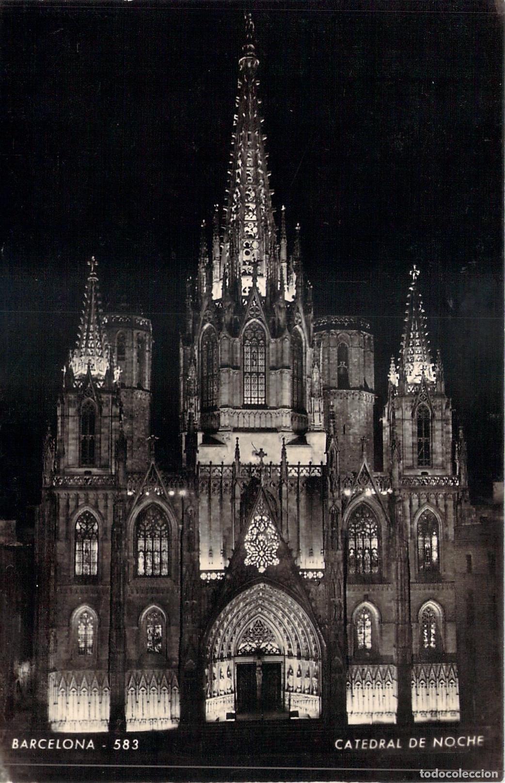 Postales: Postal de la Catedral de Barcelona Iluminada de Noche