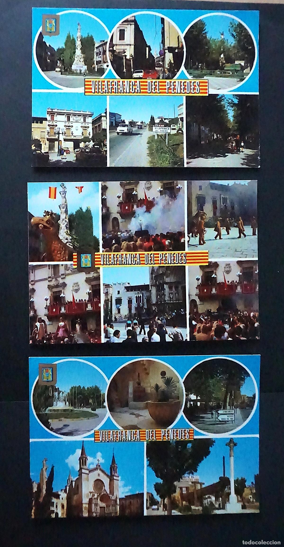 Postales: 3 postales de Vilafranca del Pened&egrave;s, sin circular. Editadas el a&ntilde;o 1974