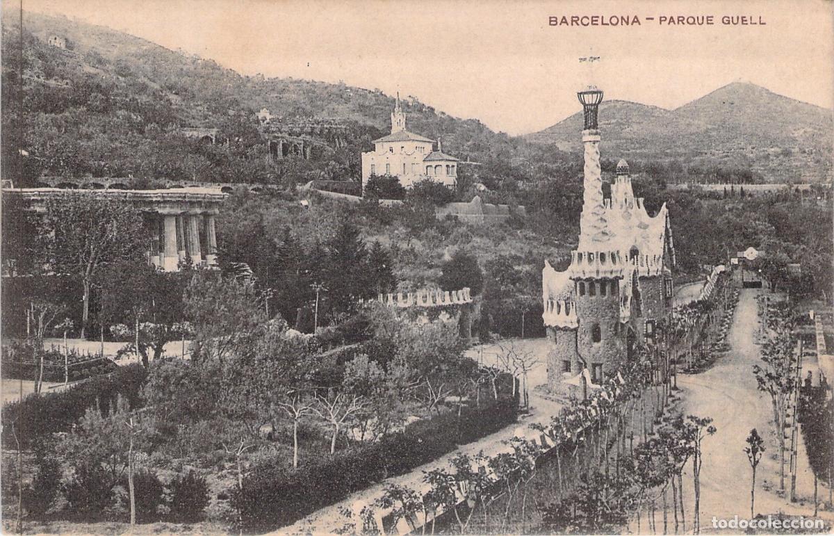Postales: Tarjeta Postal de Barcelona, Parque G&uuml;ell y Pabell&oacute;n de Entrada