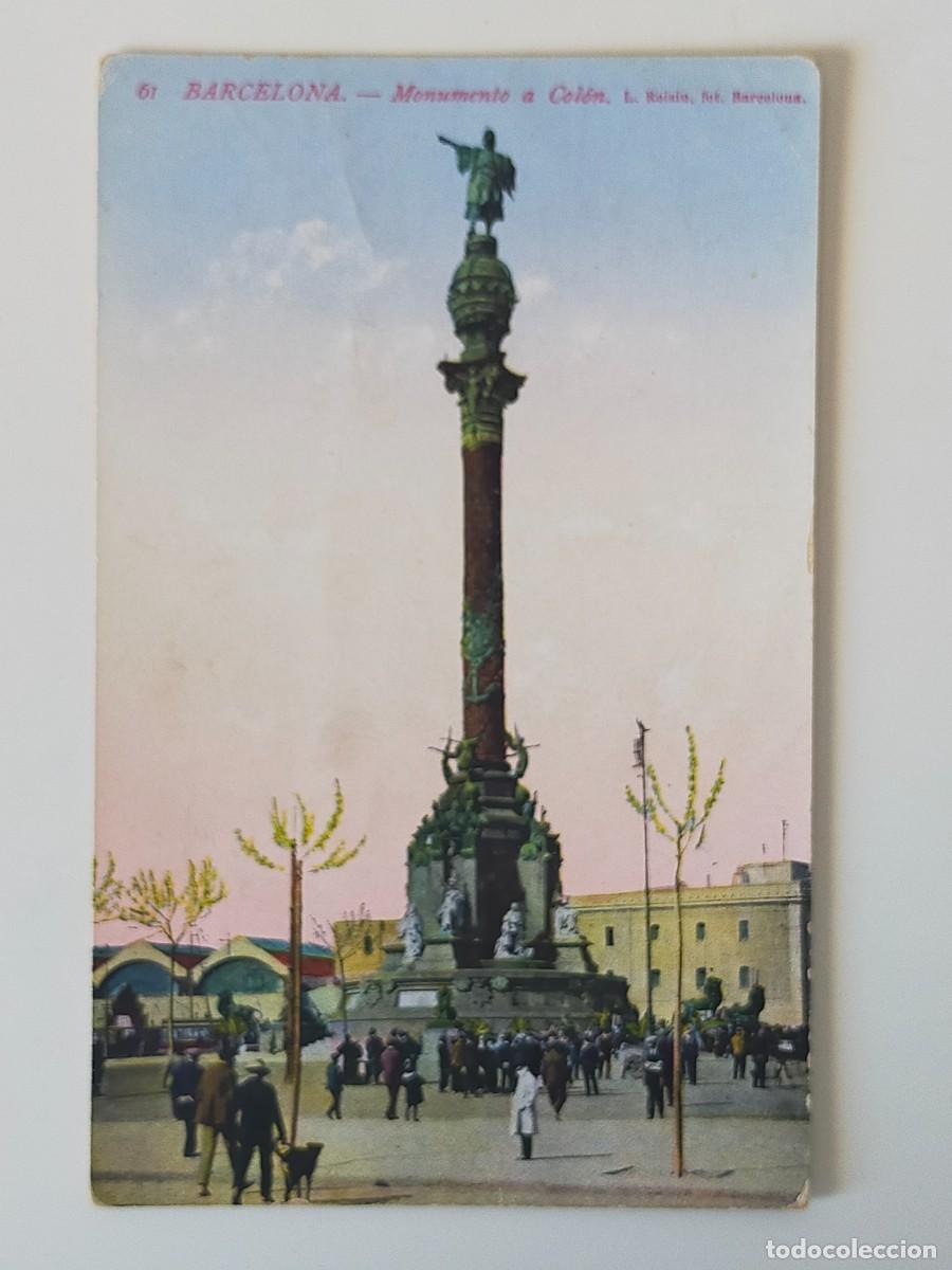 Postales: Tarjeta Postal BARCELONA: Monumento a Col&oacute;n - Fot L. Roisin - Escrita.