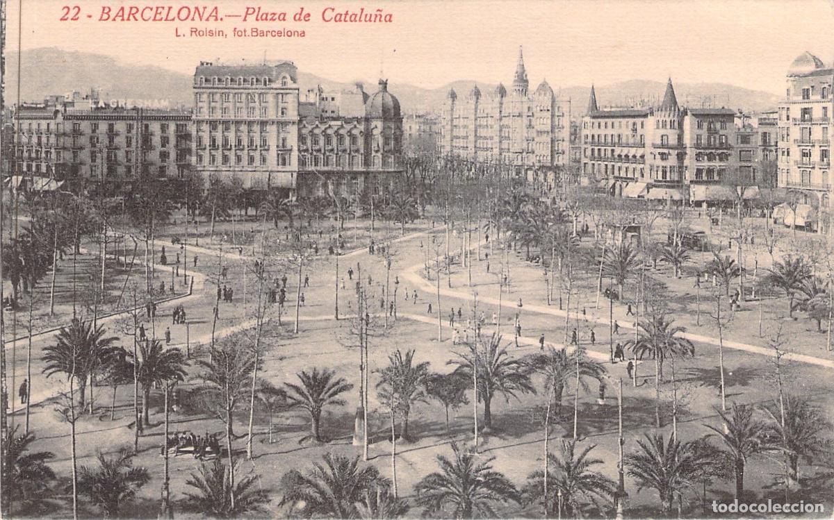 Postales: Postal de la Plaza de Catalu&ntilde;a en Barcelona, Paisaje Urbano