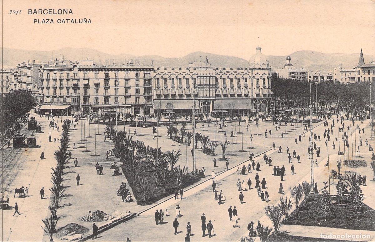 Postales: Postal de la Plaza Catalu&ntilde;a en Barcelona