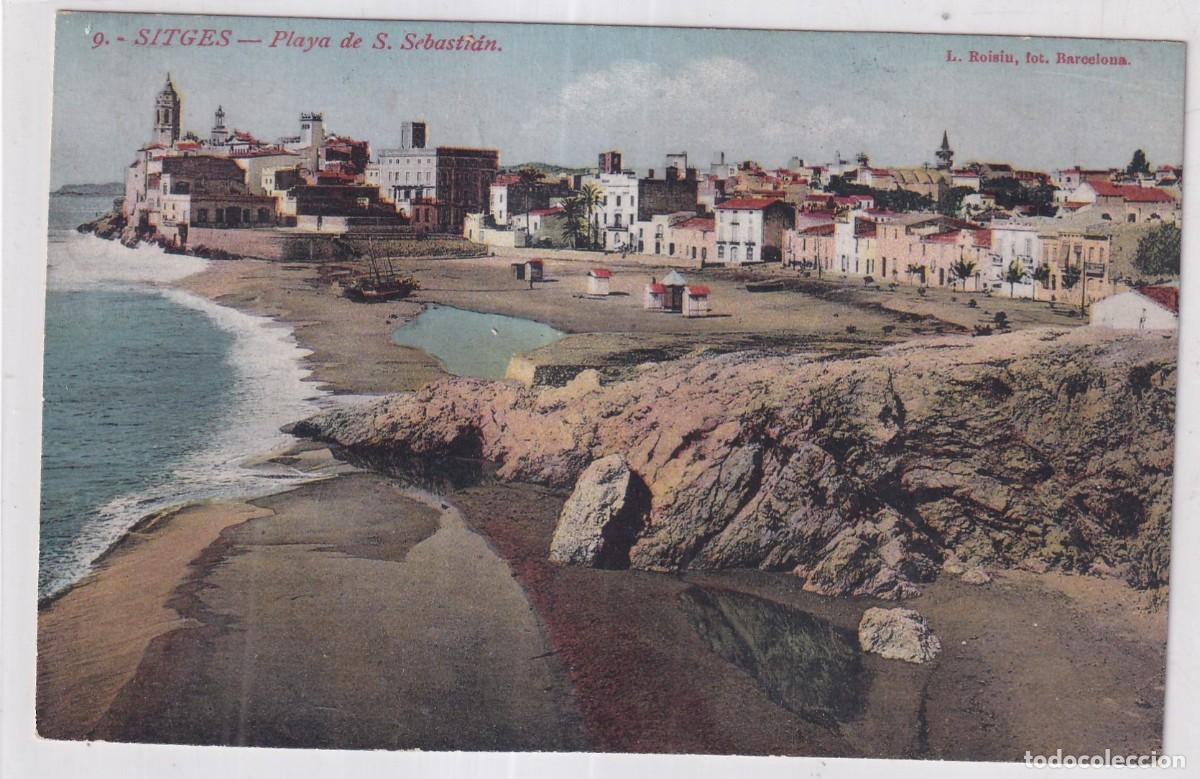 Postales: 9 Sitges Playa de S. Sebasti&aacute;n. L. Roisin. Sin circular