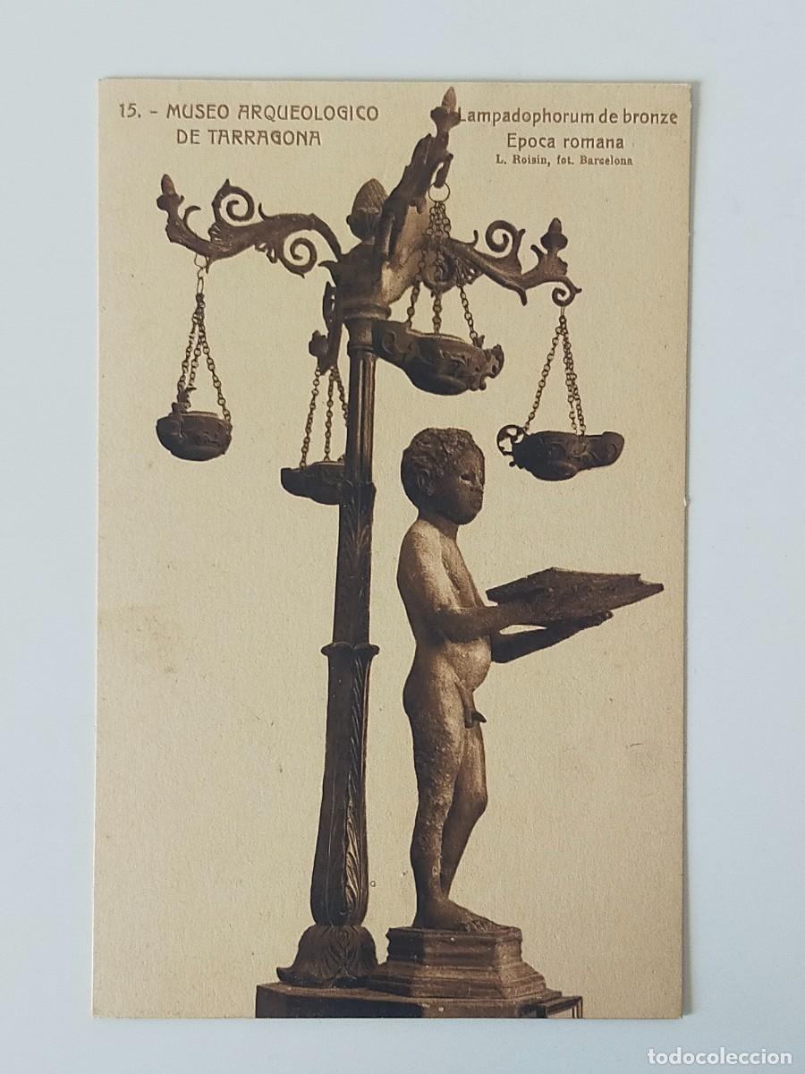 Postales: Tarjeta Postal MUSEO ARQUEOLOGICO TARRAGONA, Lampadophorum de bronce - Fot L. Roisin - Escrita.