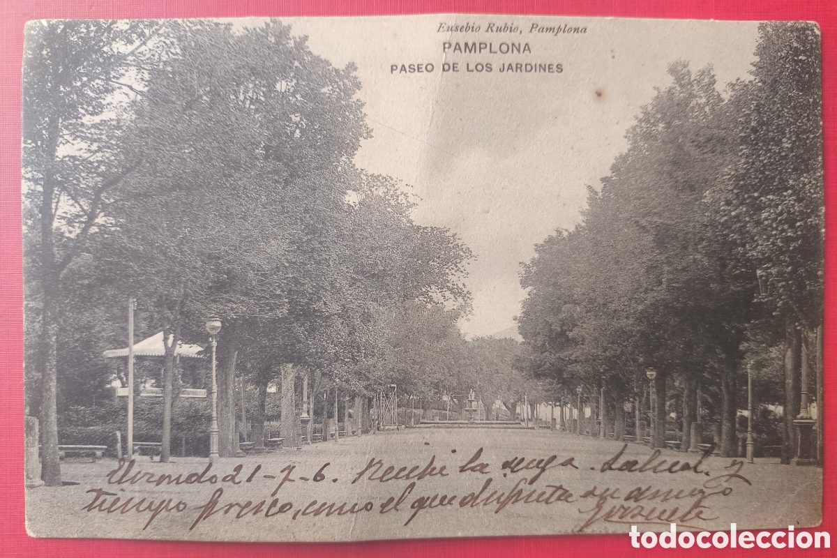 Postales: PAMPLONA PASEO DE LOS JARDINES POSTAL FOTOTIPIA 1906