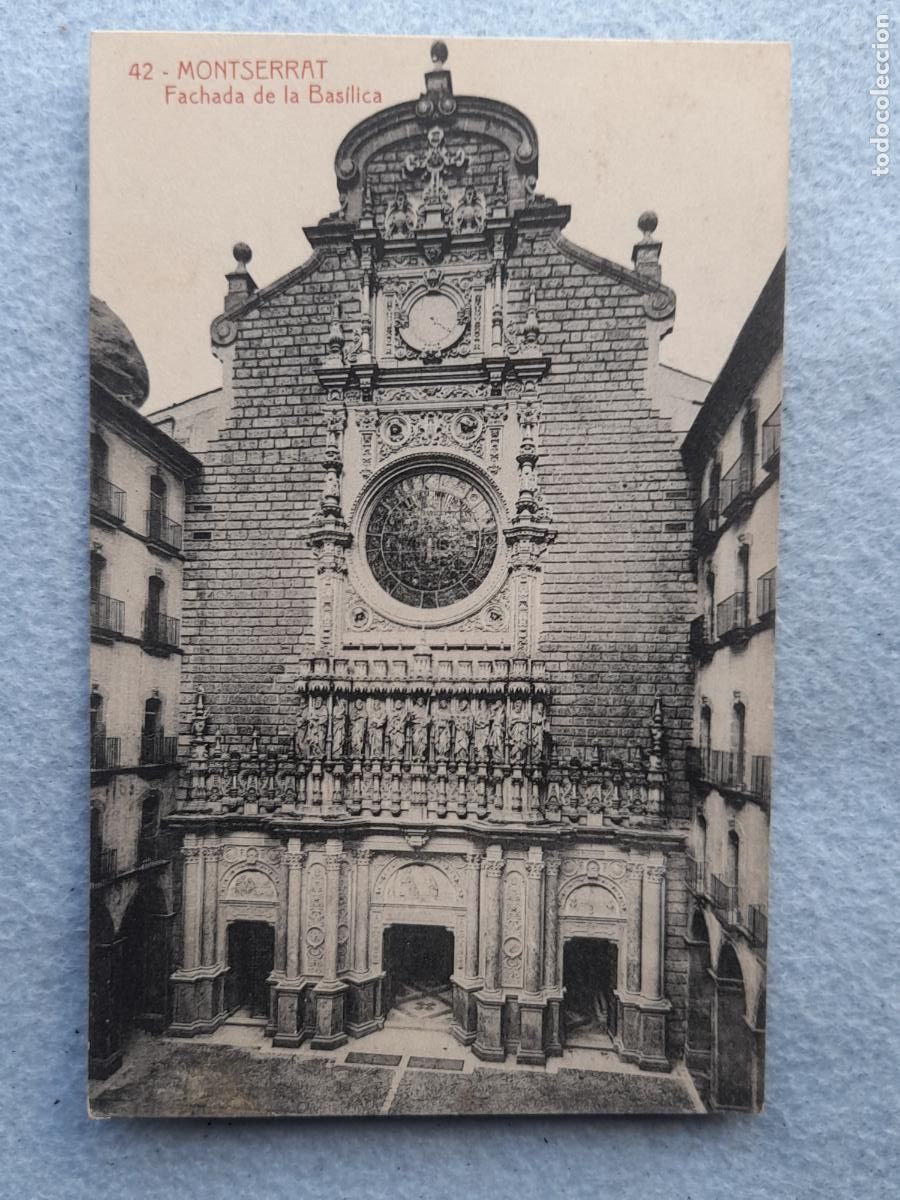 Postales: Monserrat. Fachada de la Bas&iacute;lica. Escrita.