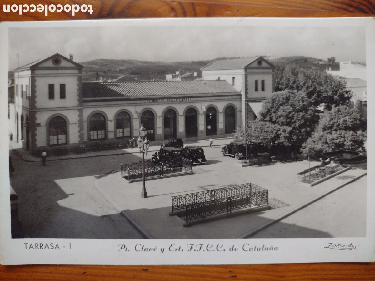 Postales: Postal anys 50, estaci&oacute; RENFE deTerrassa