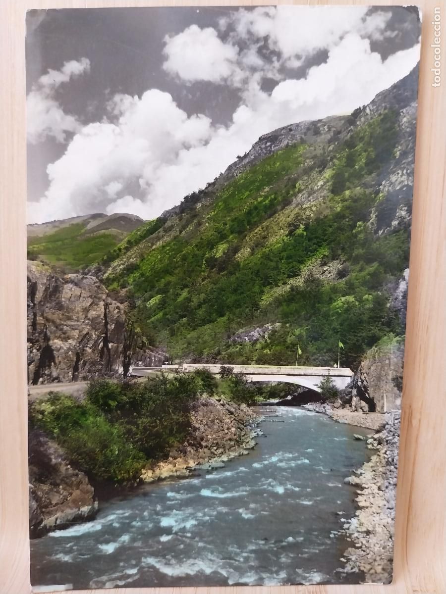 Postales: LES PUENTE DEL REY RIO GARONA FRONTERA ED SICILIA CIRCULADA A&Ntilde;O 1961 MATASELLOS COLOREADA