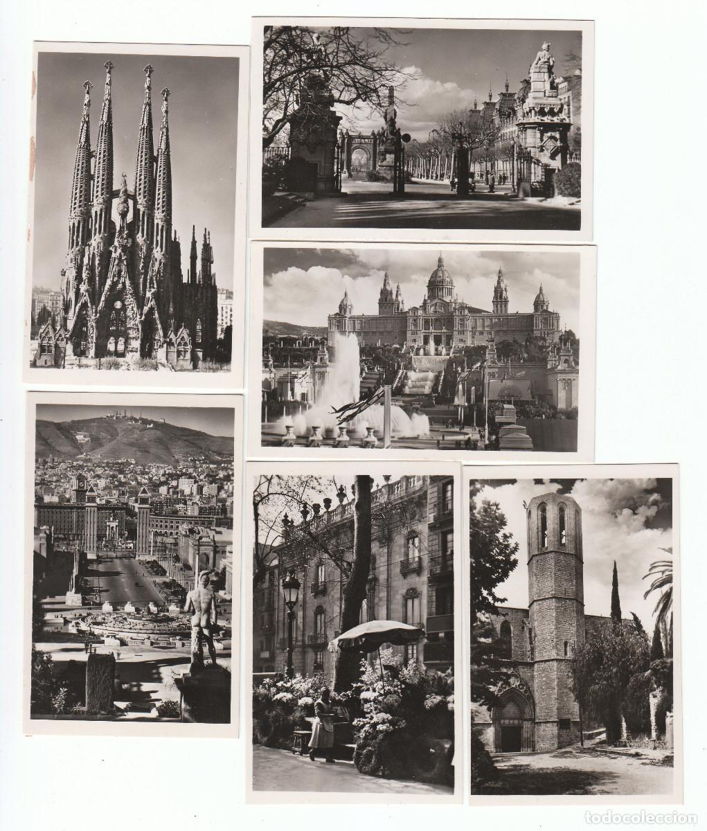 Postales: 6 postales. Barcelona. Sal&oacute;n Victor Pradera, Sagrada Familia, Pedralbes, Rambla Flores. A&ntilde;os 40? pc