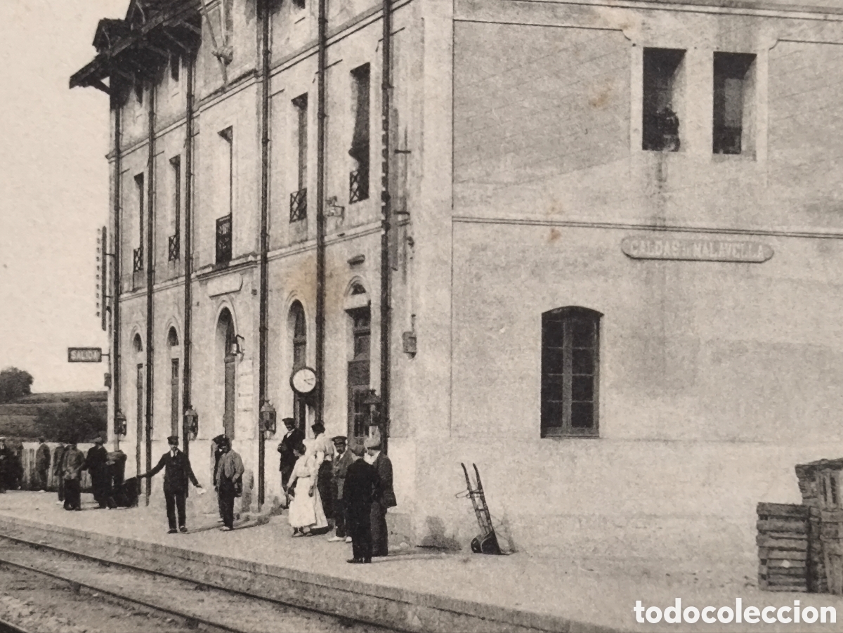 Postales: CALDES DE MALAVELLA FERROCARRIL ESTACI&Oacute;N TREN POSTAL FOTOTIPIA LA SELVA GIRONA C. 1920