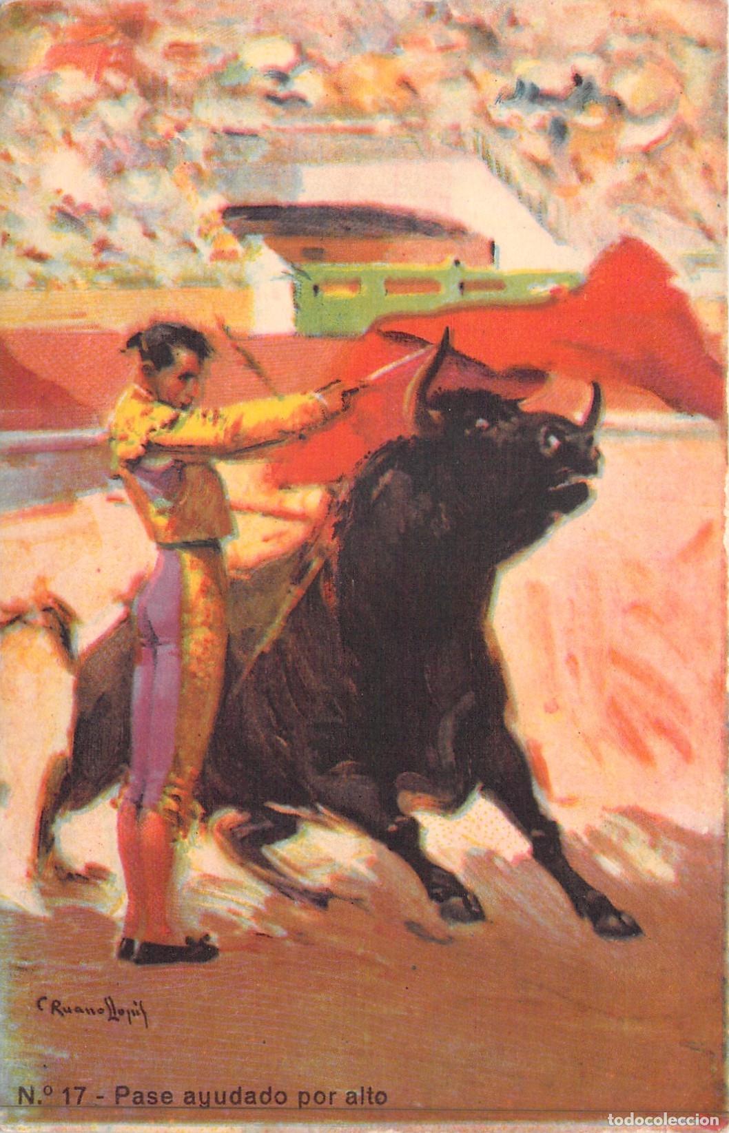 Postales: Postal de Tauromaquia: Pase Ayudado por Alto de Carlos Ruano Llopis