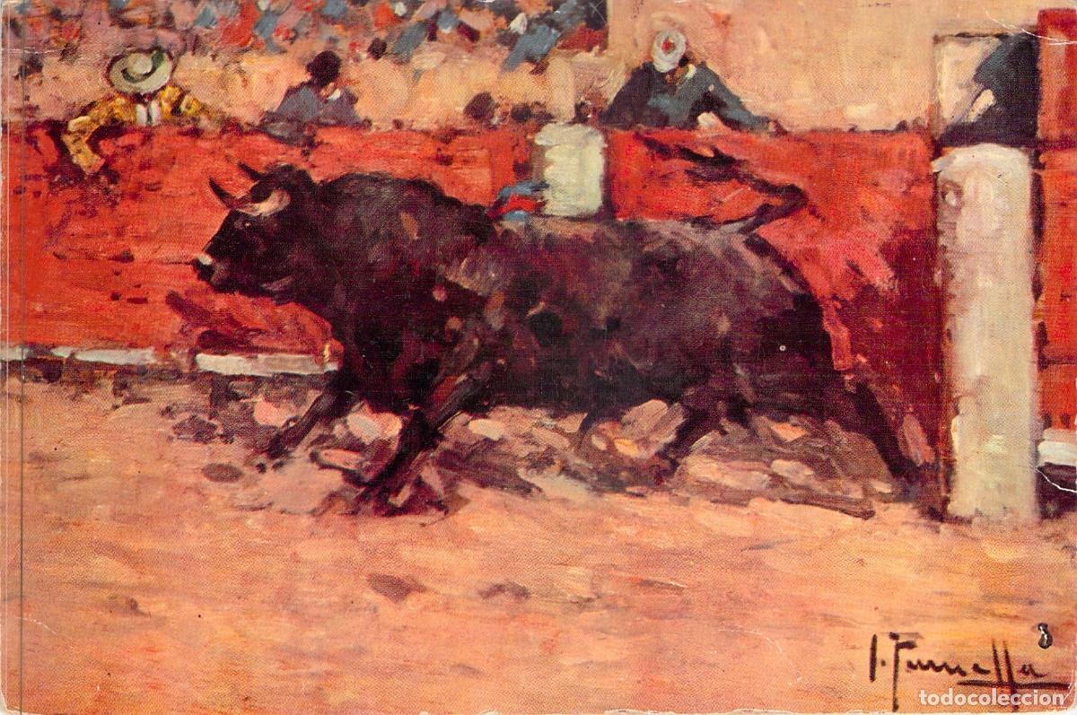 Postales: Postal de Arte Taurino Salida de un Toro Bravo por J. Terruella