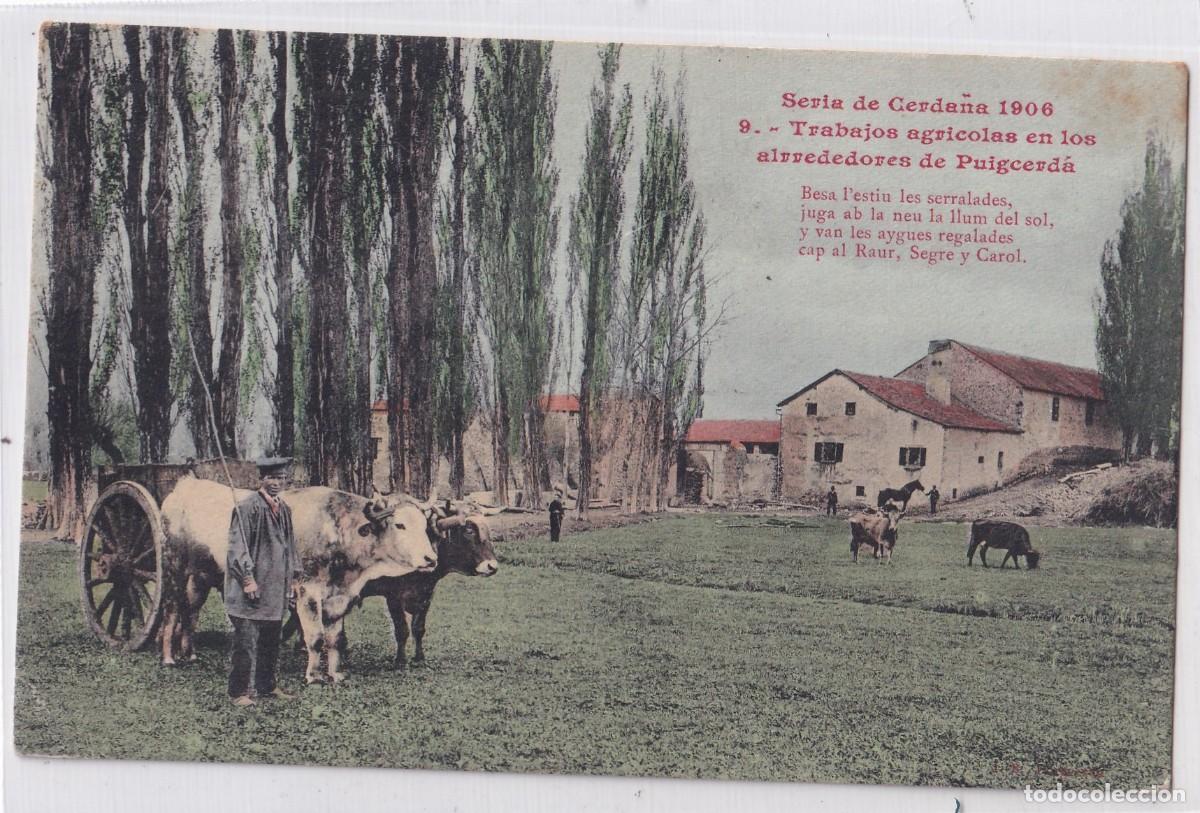 Postales: SERIE DE CERDA&Ntilde;A 1906 , GERONA , PUIGCERDA , TRABAJOS AGRICOLA CIRCULADA, SELLO DESPRENDIO