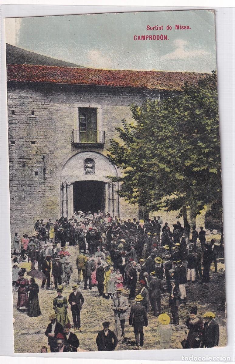 Postales: Sortint de Missa. CAMPROD&Oacute;N, VIUDA MOR&Eacute; Y FILL CIRCULADA. SELLO DESPRENDIDO
