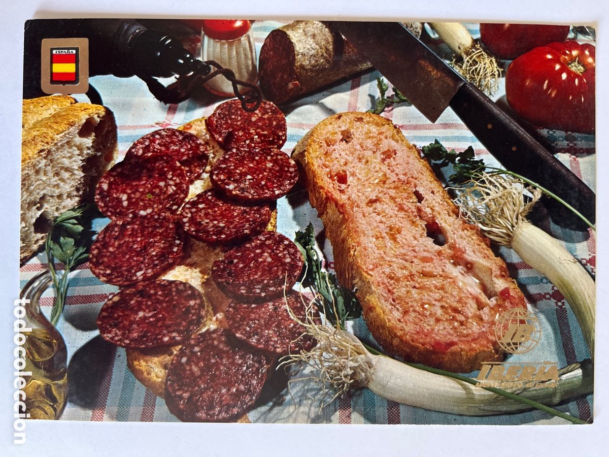 Postales: POSTAL. Iberia. Pan con tomate y longaniza. Postales de alimentaci&oacute;n.