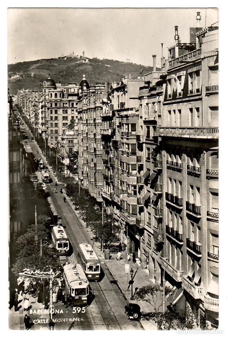 Postales: BARCELONA. Calle Muntaner (con tranv&iacute;as). Escrita y circulada a Valladolid en los a&ntilde;os '50.