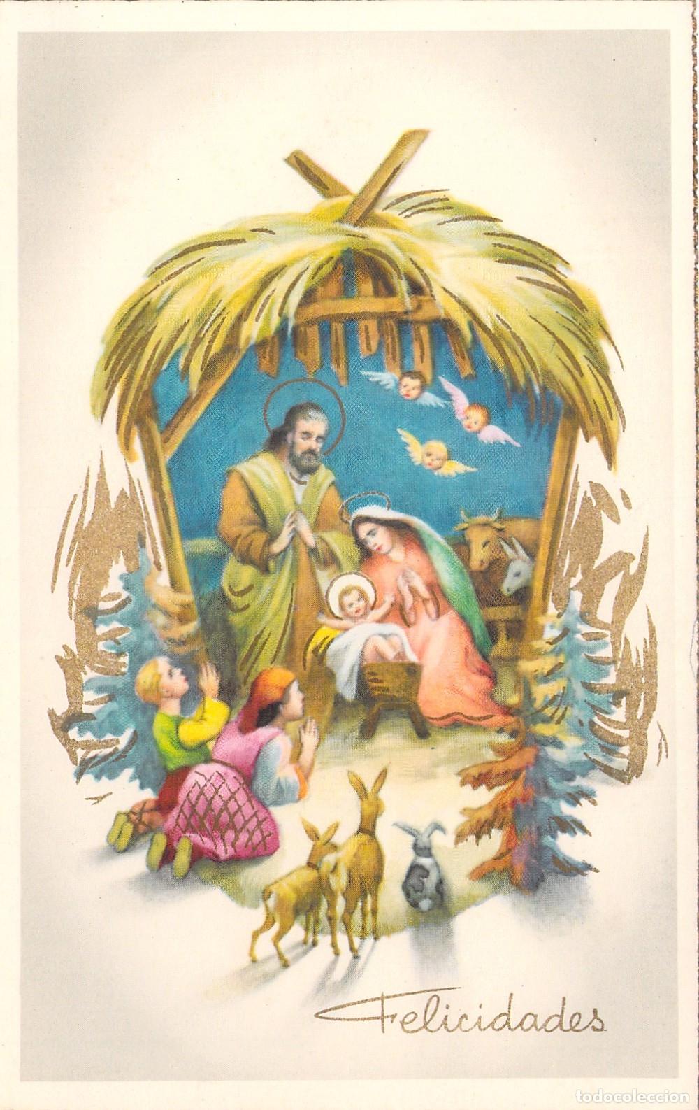 Postales: Postal de Navidad con Escena del Nacimiento de Jes&uacute;s