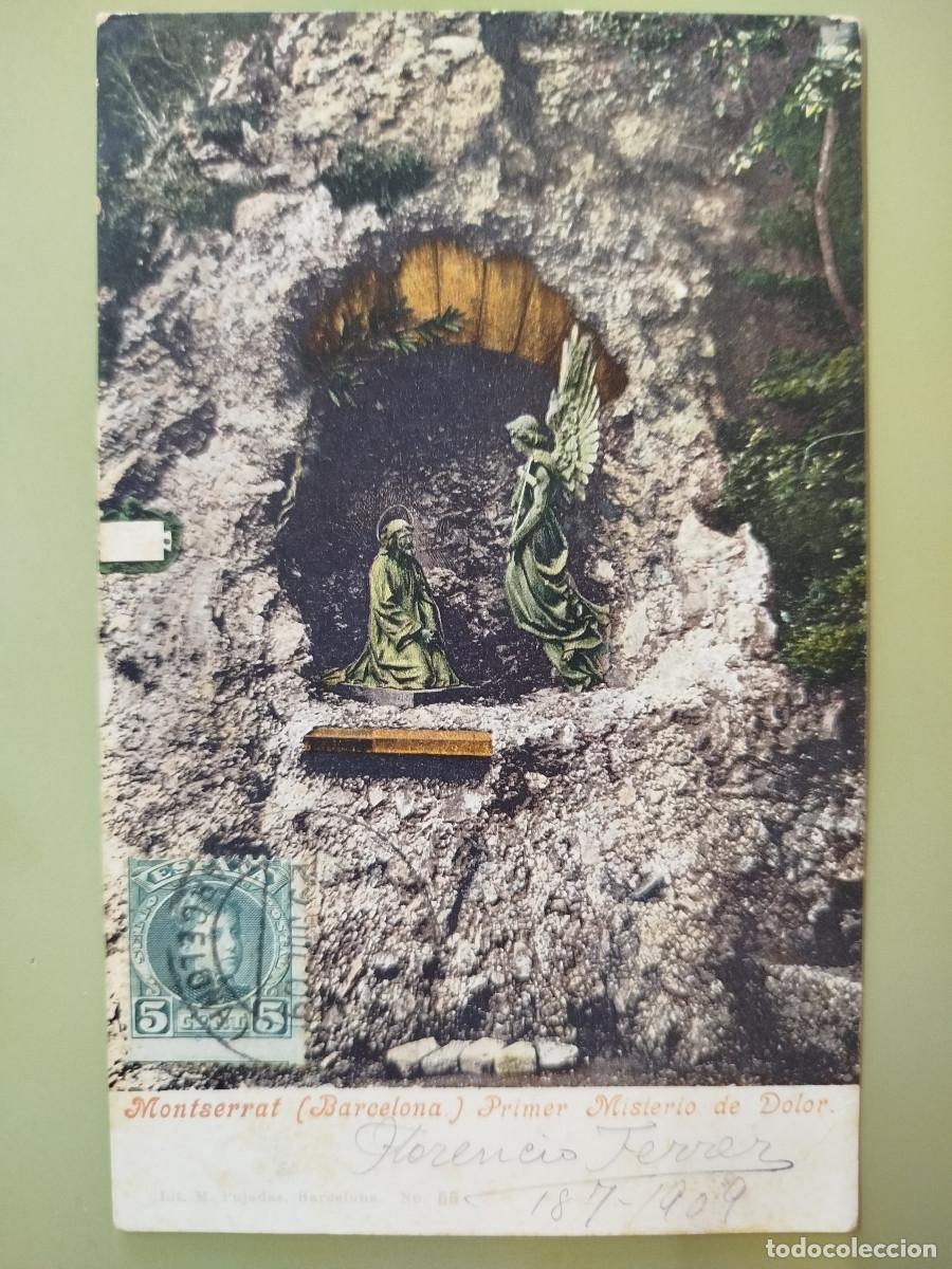 Postales: Postal antigua Montserrat - Primer Misterio de Dolor - Lit. M. Pujadas N&ordm; 55 - Circulada en 1909