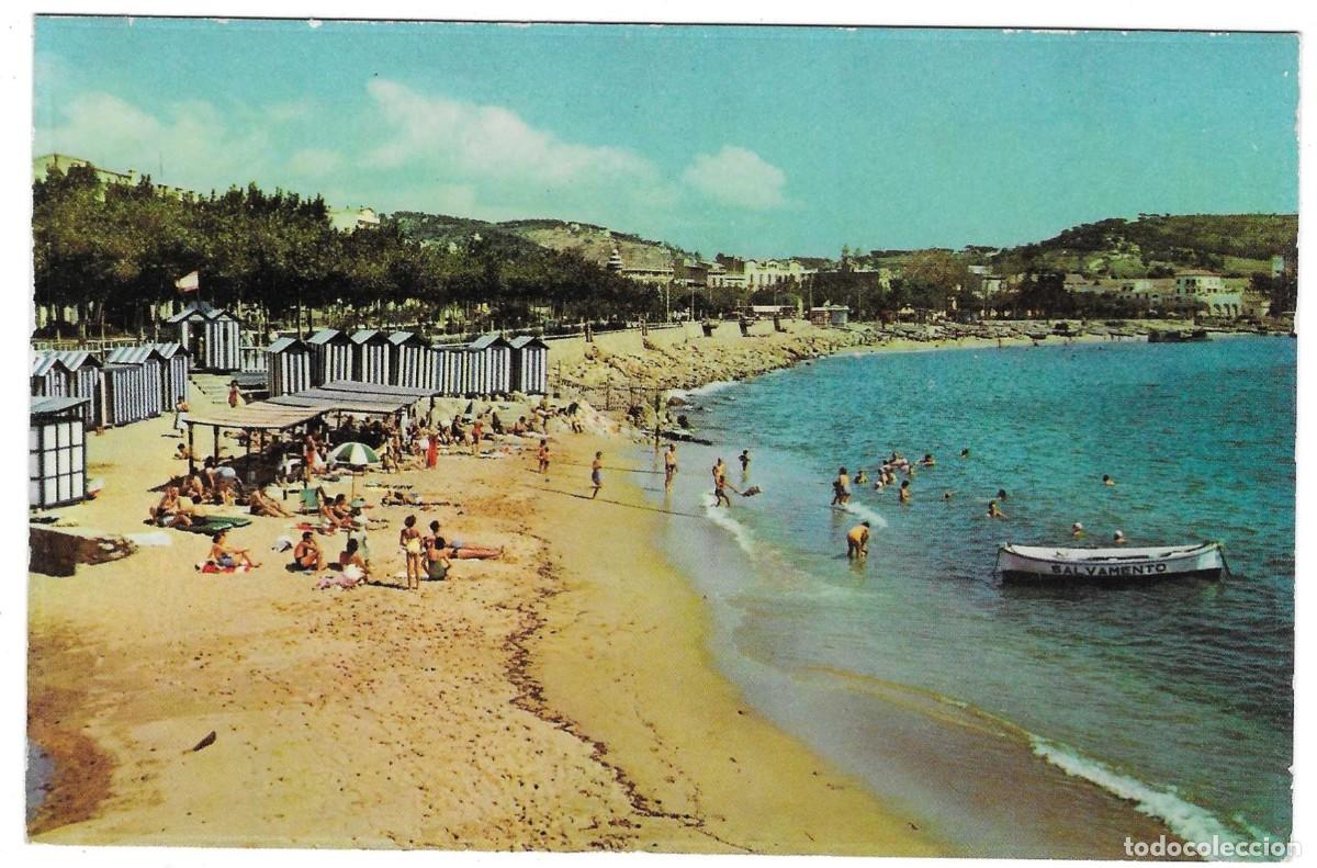 Postales: Postal Sant Feliu de Guixols. Costa Brava. Playa y Ba&ntilde;os de San Telmo. ref. 7-cat786