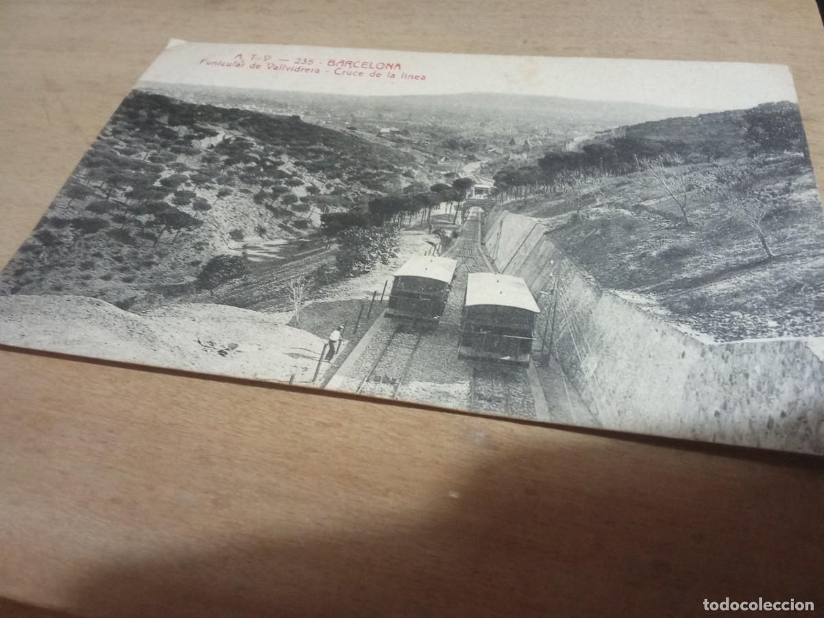 Postales: Barcelona.Funicular de Vallvidrera.Cruce de la linea.