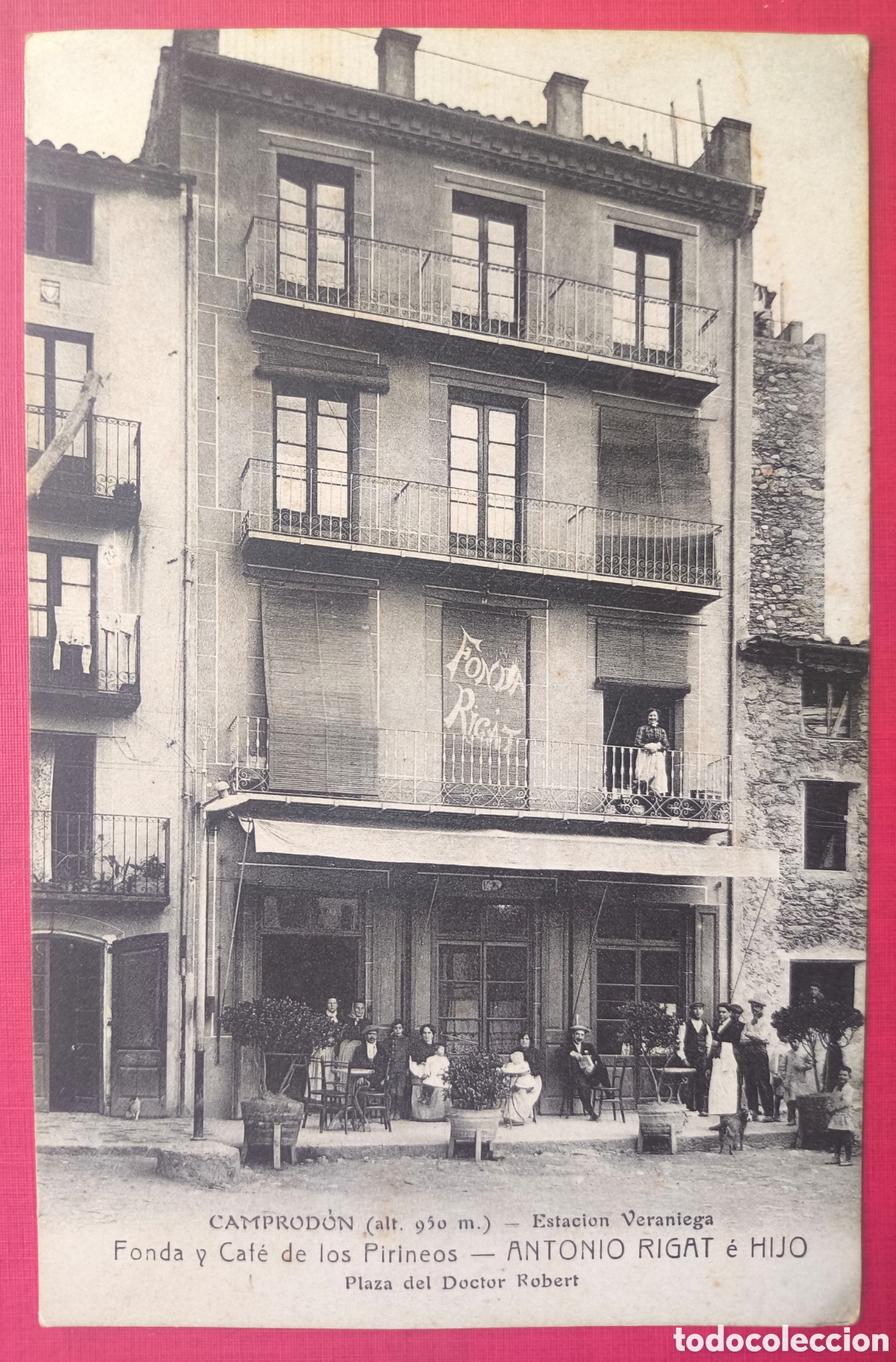 Postales: CAMPRODON FONDA RIGAT PLA&Ccedil;A DR. ROBERT POSTAL ANIMADA FOTOTIPIA GIRONA C. 1915