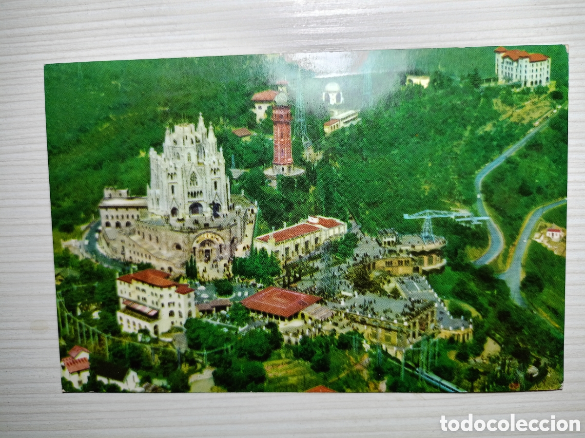 Postales: Barcelona vista a&eacute;rea del Tibidabo a&ntilde;os 60