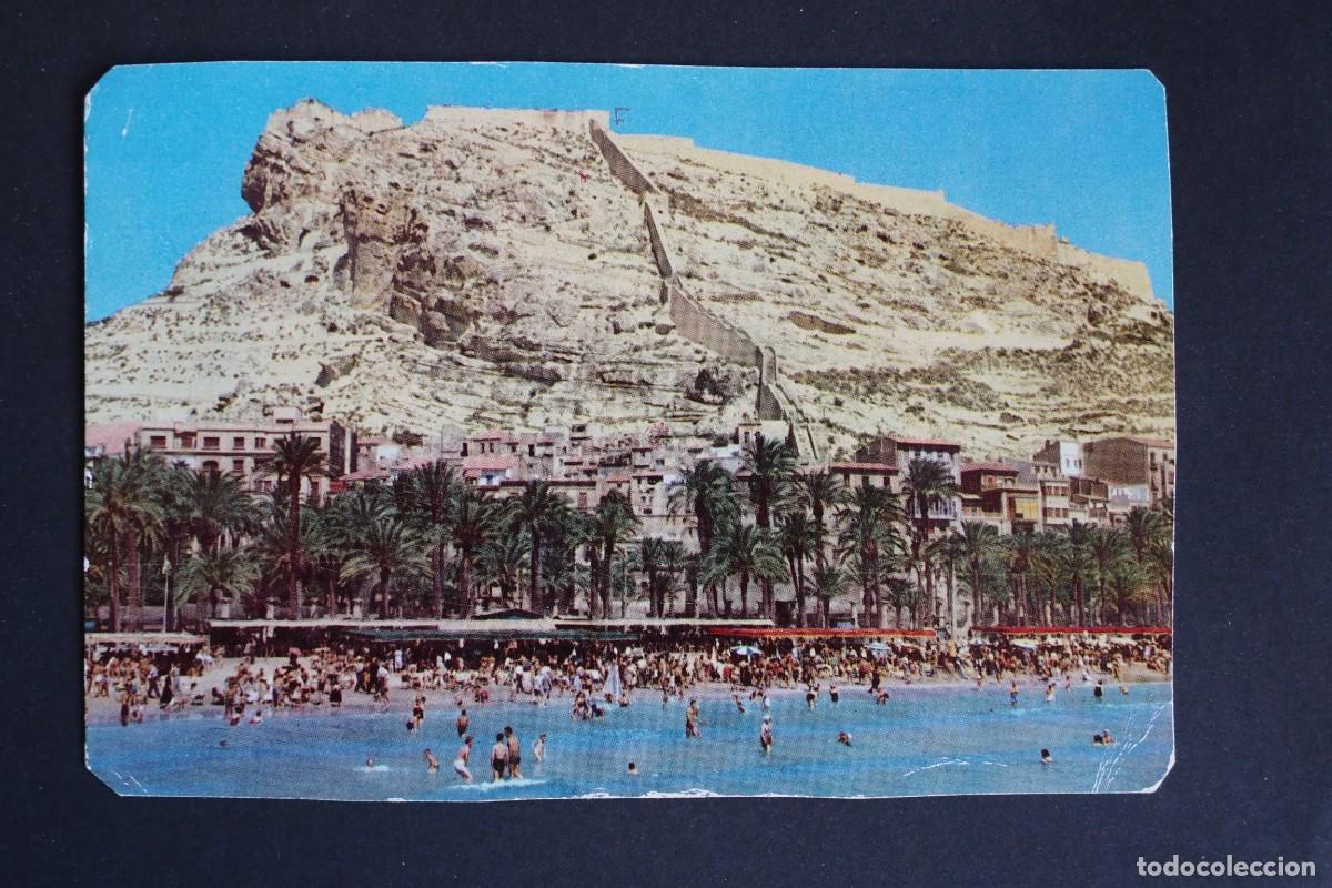Postales: POSTAL DE ALICANTE: CASTILLO Y PLAYA DEL POSTIGUET. EDICIONES JUQUEMO. 1959
