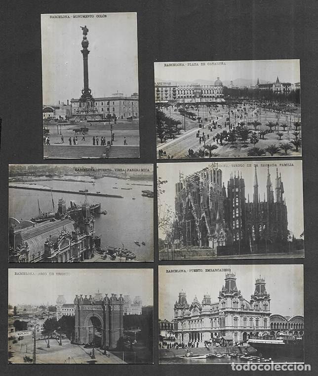 Postales: Postal & Fotografia, Barcelona 5,5 x 8 cm. 6 vistas. 1910? Sagrada Familia, Puerto, Plaza de Catalu