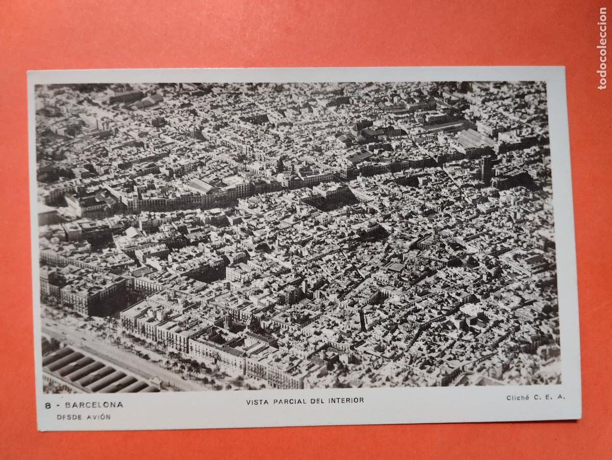 Postales: BARCELONA DESDE AVION VISTA PARCIAL DEL INTERIOR. CLICH&Eacute; C.EA N&ordm;8 FOTOGRAFICA