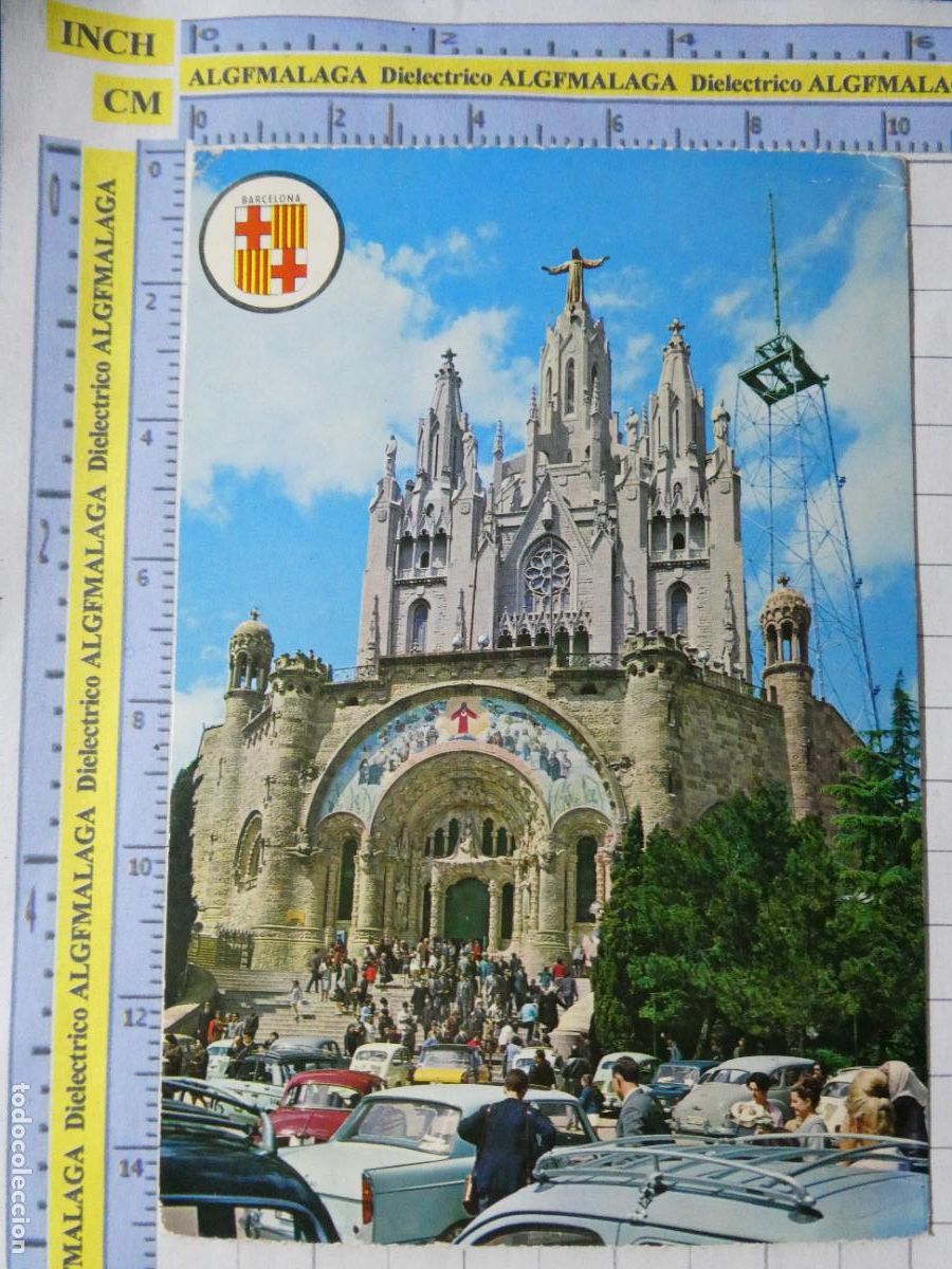 Postales: POSTAL DE BARCELONA. A&Ntilde;O 1964. TEMPLO EXPIATORIO TIBIDABO COCHES. 12 BERGAS. 4738