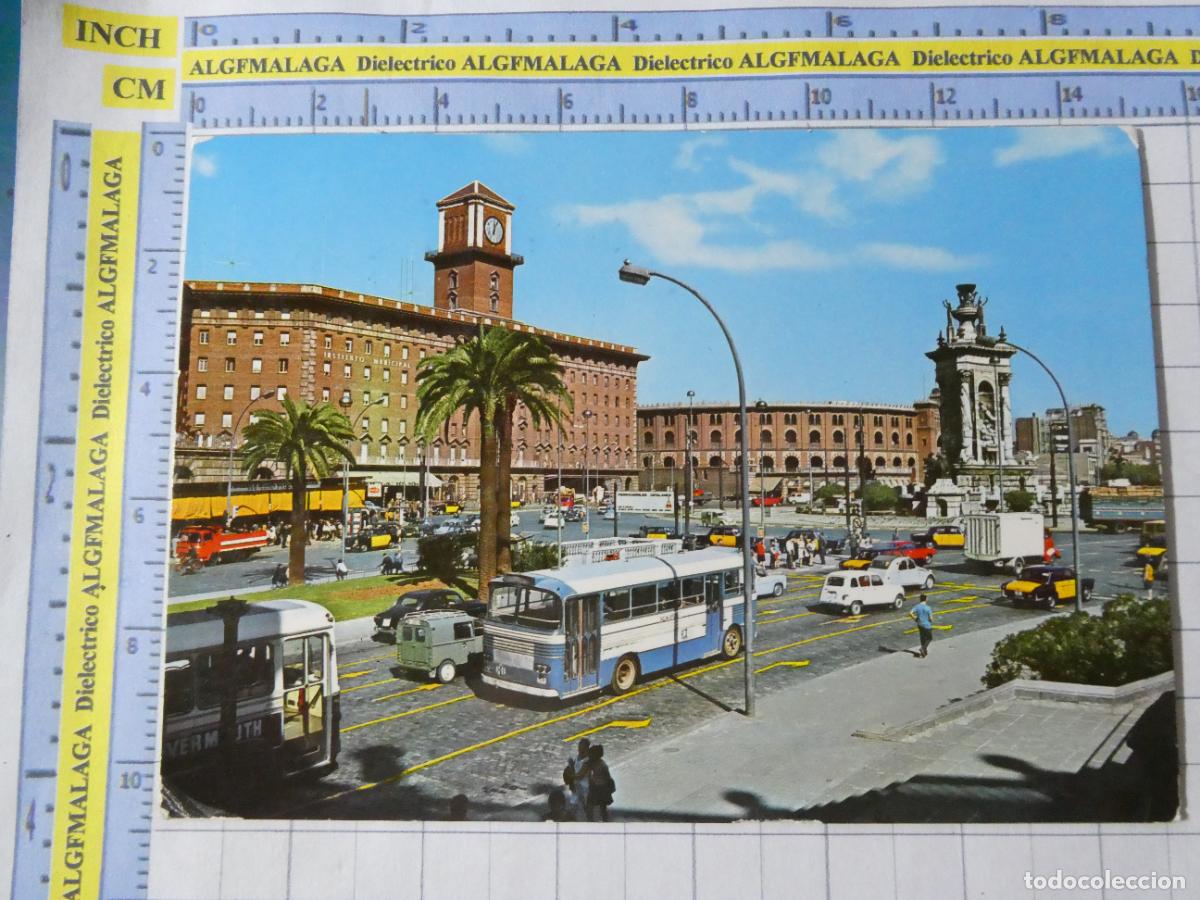 Postales: POSTAL DE BARCELONA. A&Ntilde;O 1967. PLAZA ESPA&Ntilde;A. PLAZA TOROS. AUTOB&Uacute;S OLIVERAS RENAULT 4 TAXIS 4746