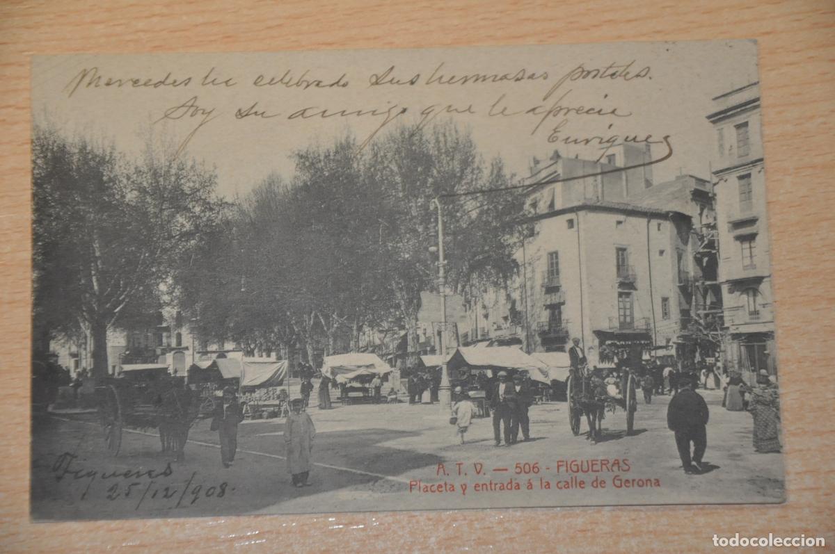 Postales: postal figueras, placeta y entrada a la calle de gerona atv 506