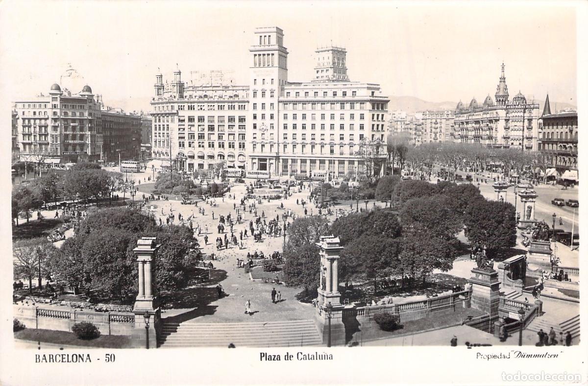 Postales: Postal de la Plaza de Catalu&ntilde;a en Barcelona