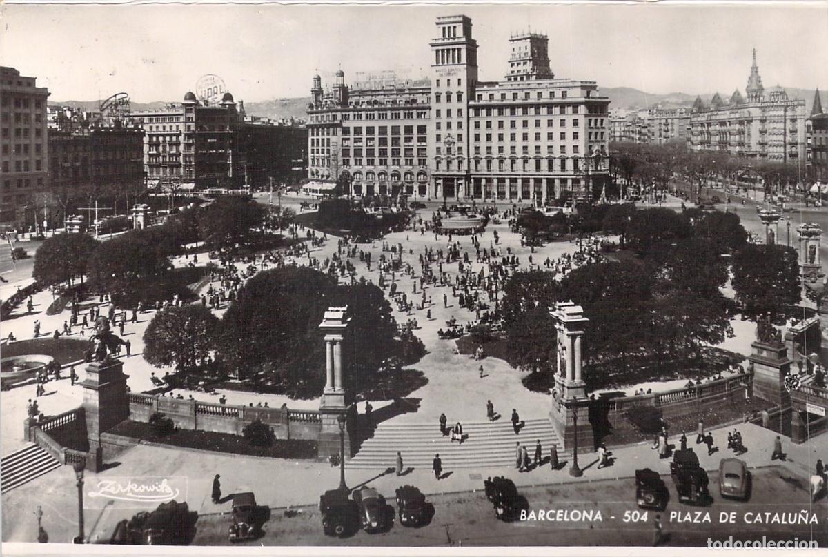 Postales: Postal de la Plaza de Catalu&ntilde;a en Barcelona