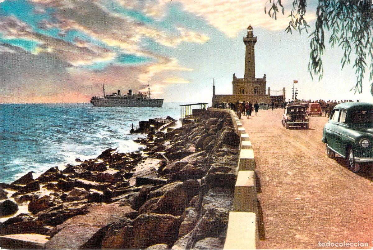 Postales: Postal de Barcelona con Atardecer en el Rompeolas y el Faro