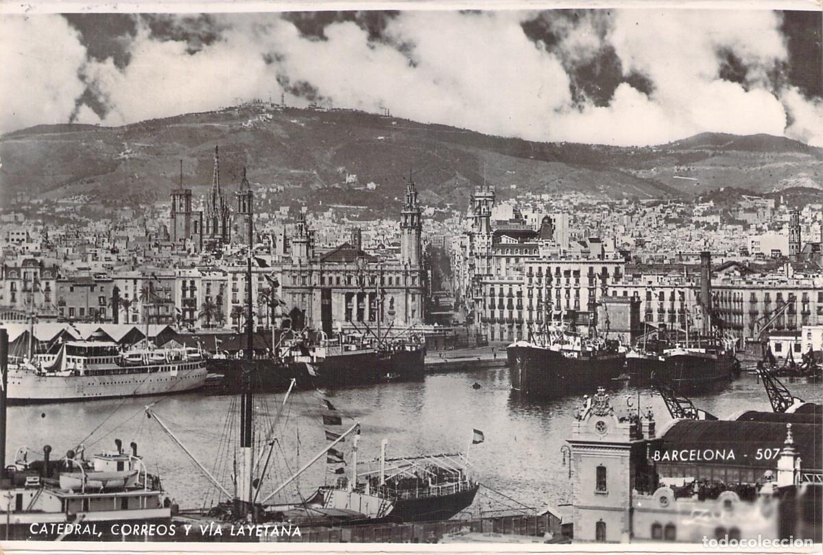 Postales: Postal de Barcelona, Vista de la Catedral, Correos y V&iacute;a Layetana