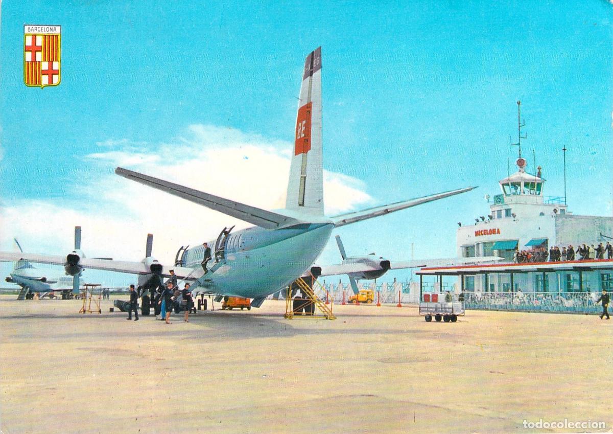 Postales: Postal Aeropuerto de Barcelona con Avi&oacute;n de Pasajeros y Torre de Control