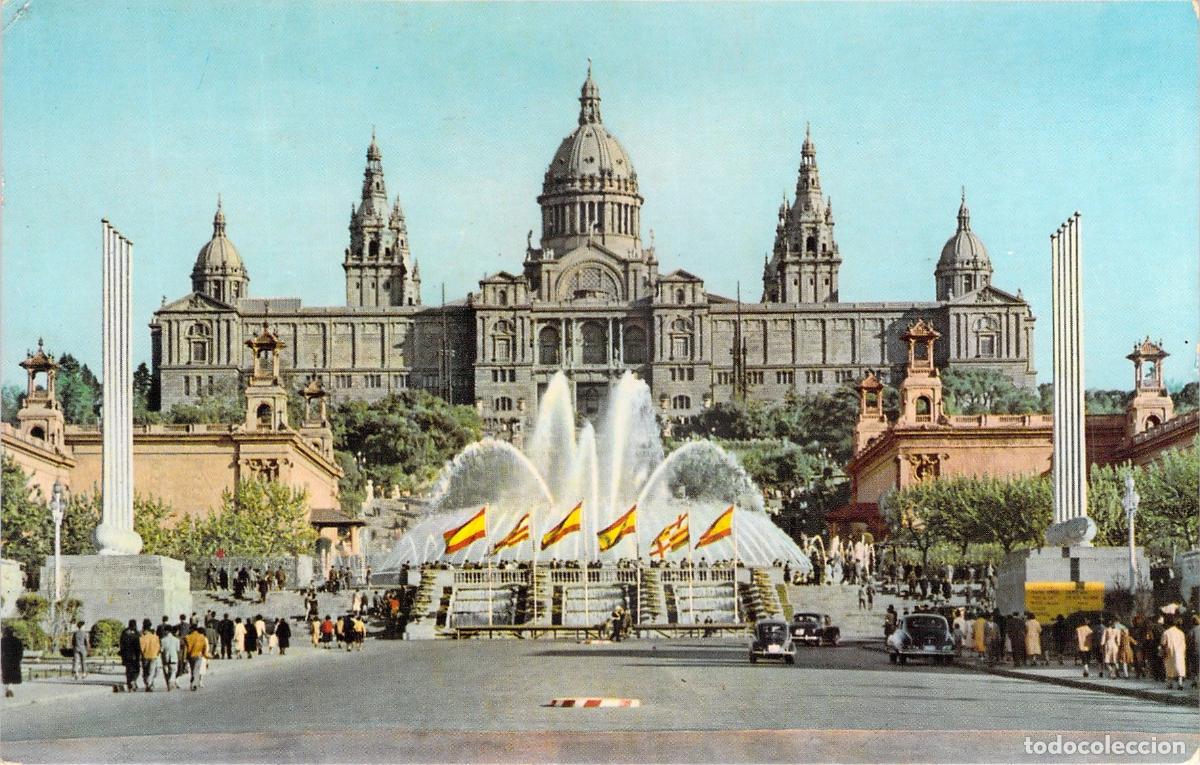 Postales: Postal Palacio Nacional de Montjuich y Fuentes de Barcelona