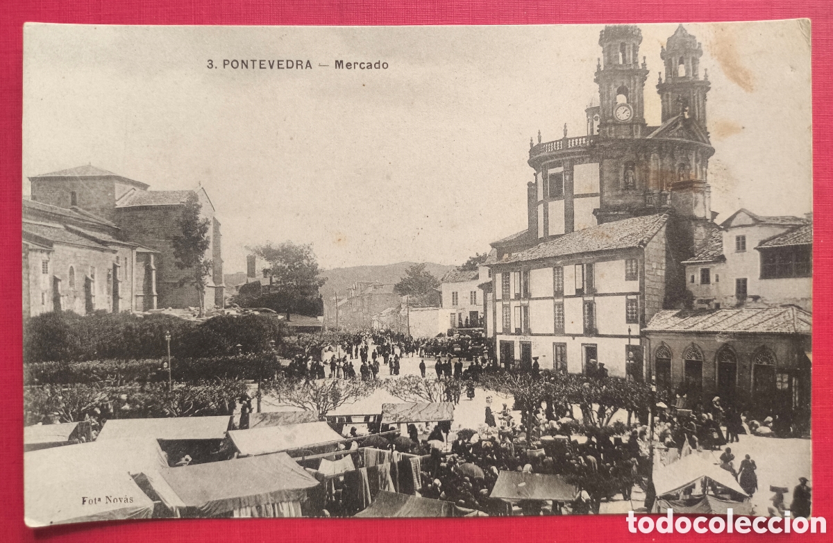 Postales: PONTEVEDRA MERCADO POSTAL ANIMADA FOTOTIPIA FOTO NOV&Aacute;S GALICIA C. 1920