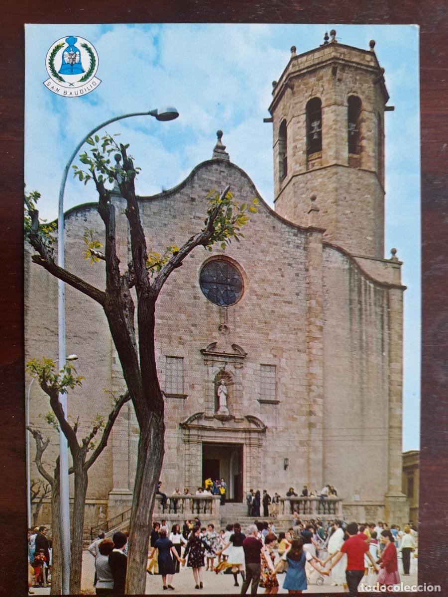 Postales: Postal San Baudilio ballada sardanes frente Iglesia de Sant Baldiri Sant Boi de LLobregat a&ntilde;os 70