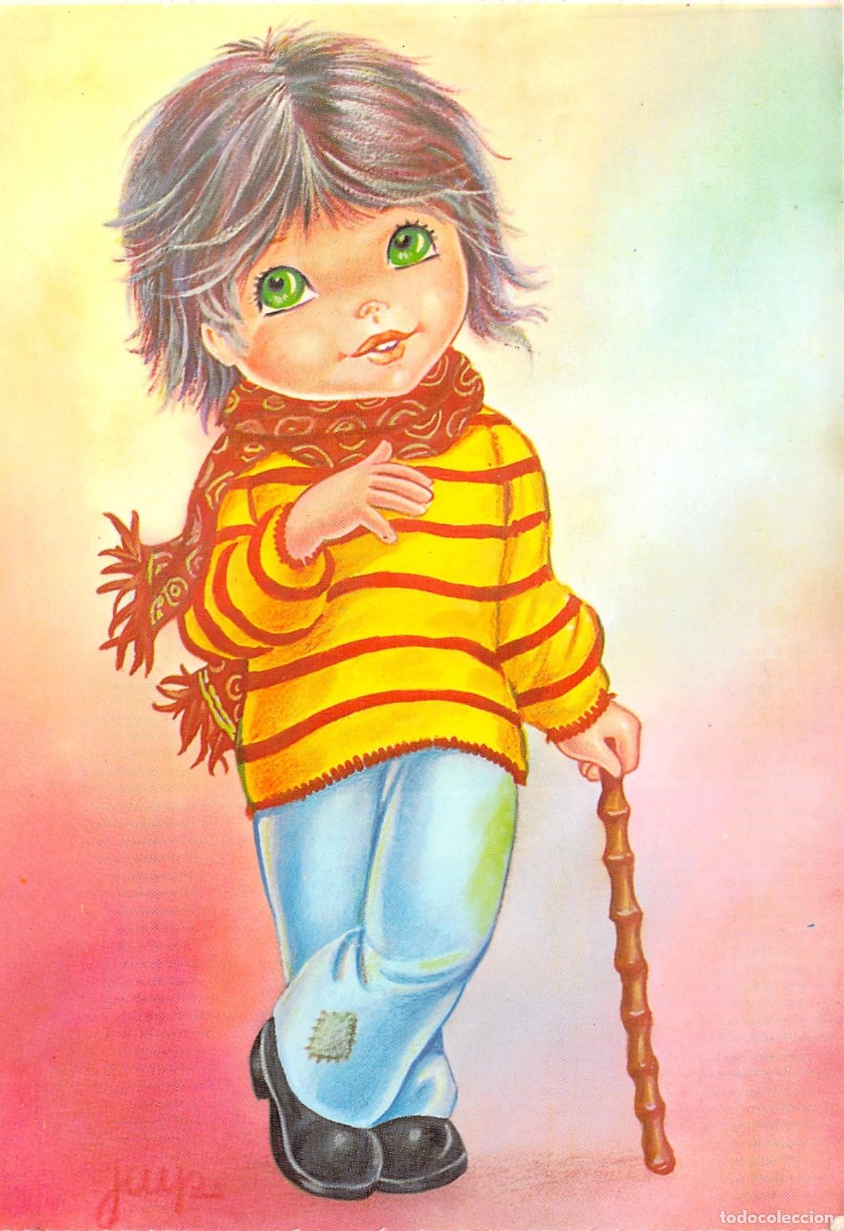 Postales: Postal Ilustraci&oacute;n Infantil de Ni&ntilde;o con Ojos Grandes por Juup